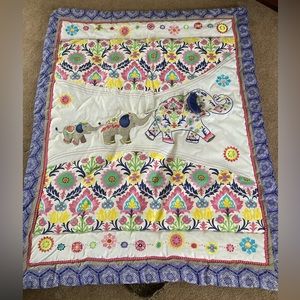 Waverly Baby Elephant Family Crib Quilt Comforter by Trend Lab, EUC, Embroidered